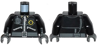 Torso Police 3 Zippers, Minifigure Head Badge, Radio and Belt Pattern (Pattern on Front and Back) / Black Arms / Dark Bluish Gray Hands