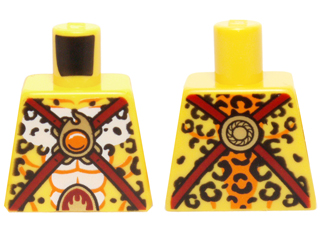 Torso Black Leopard Spots, Dark Red Straps and Orange Round Jewel (Fire Chi) Pattern