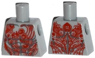 Torso Bare Chest with Muscles and Red Tattoo with Minifigure Heads Pattern