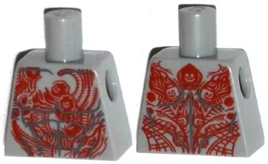 Torso Bare Chest with Muscles and Red Tattoo with Minifigure Heads Pattern