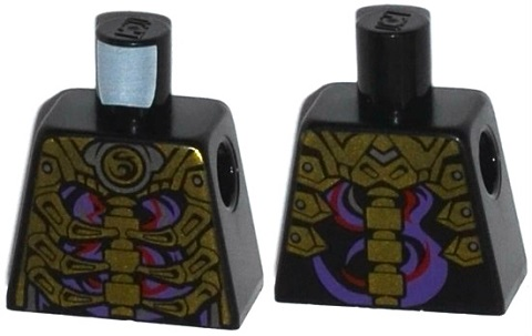 Torso Ninjago Skeleton Ribs Gold over Red and Dark Purple Swirls Pattern
