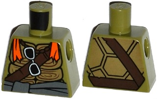 Torso Turtle Shell with Dark Brown Belts, Sunglasses and Orange Bandana Pattern