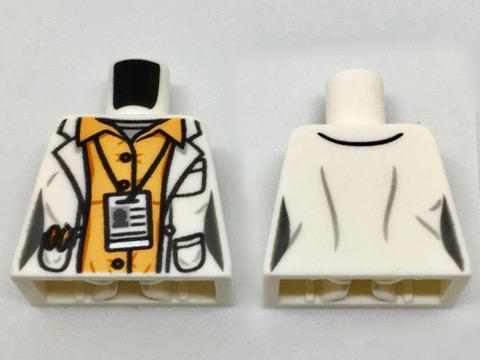 Torso Lab Coat with Pockets and ID Badge over Orange Shirt Pattern
