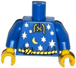 Torso Lace-up Shirt with Moon and Stars and Gold Rope Belt Pattern / Blue Arms / Yellow Hands