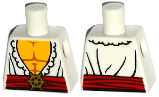 Torso Open Shirt with Frills, Red Waist Sash and Gold Helm Buckle Pattern