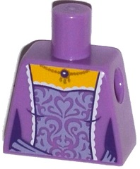 Torso Female Dress with Lavender Embroidery, White Trim and Gold Necklace Pattern