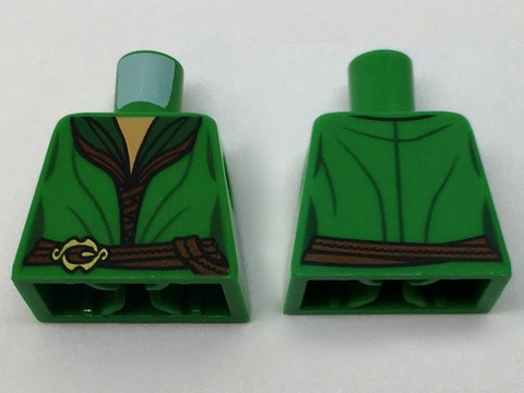 Torso LotR Elven Robe over Dark Green Female Shirt, Gold Buckle Pattern
