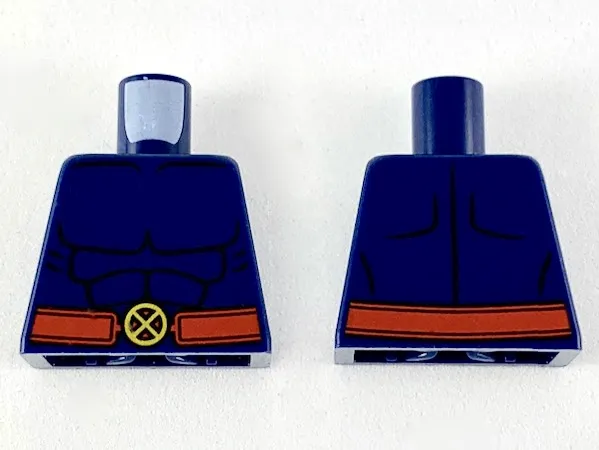 Torso Bare Chest with Muscles Outline and Red Belt with X-Men Logo Belt Buckle Pattern