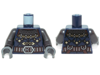 Torso LotR Chain Mail Armor, Gold Diamonds with Brown Belt and Silver Buckle Pattern / Pearl Dark Gray Arms / Dark Bluish Gray Hands