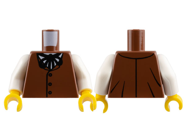 Torso Vest with Buttons over White Shirt, Black String Tie Pattern / White Arms / Yellow Hands