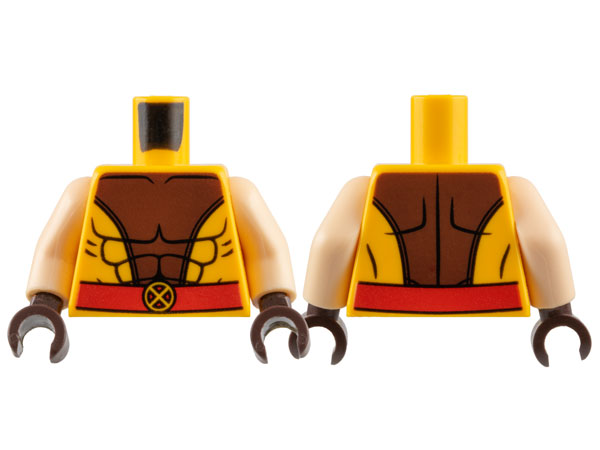 Torso Muscles Outline with Dark Brown Center and Red Belt with X-Men Logo Buckle Pattern / Light Nougat Arms / Dark Brown Hands