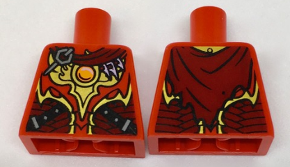 Torso Vest with Dark Red and Gold Armor with Black Straps, Scales, Fire Chi Emblem and Cape with Buckle Pattern
