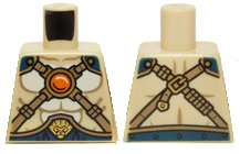 Torso Bare Chest with Body Lines, Gold Crossing Straps and Blue Round Jewel (Chi) Pattern