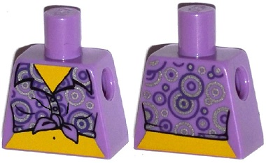 Torso Female Shirt Tied at Waist with Purple and Silver Circles Pattern