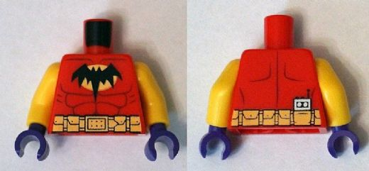 Torso Batman Logo on Light Orange Oval with Muscles and Gold Belt Front and Back Pattern / Yellow Arms / Dark Purple Hands