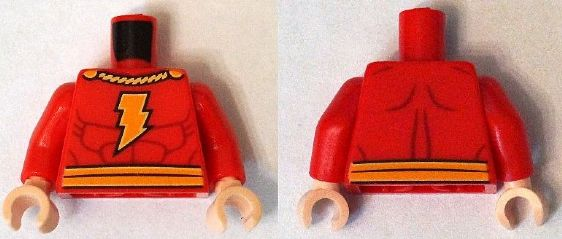 Torso Muscles Outline with Yellow Cape Clasps, Lightning Bolt and Belt Pattern / Red Arms / Light Nougat Hands