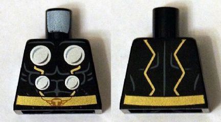 Torso Super Hero Costume with 4 Silver Circles and Gold Belt with Capital Letter T, Dark Bluish Gray Muscles Outline Pattern