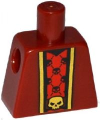 Torso Robe with Gold Trim over Red Shirt with Black Skulls and Belt with Gold Skull Buckle Pattern