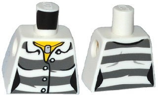 Torso Town Prisoner Female, Dark Bluish Gray Stripes, Buttons and ID Tag Pattern