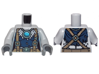 Torso Feathers, Dark Blue Shirt, Dark Tan Belt and Suspenders and Blue Round Jewel (Chi) Pattern / Light Bluish Gray Arms / Dark Bluish Gray Hands