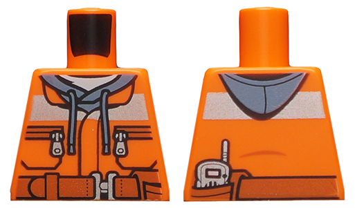Torso Construction Jacket over Sand Blue Hoodie, Reflective Stripe, Zipper Pockets, Dark Orange Belt with Pouch and Radio Pattern