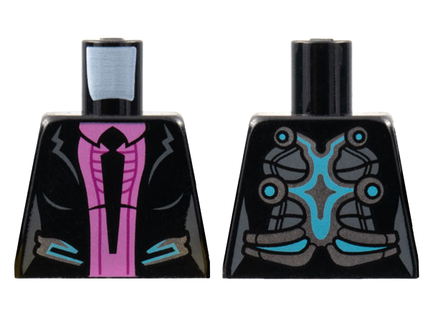 Torso Jacket with Silver and Medium Azure Trim, Dark Pink Shirt and Black Tie Pattern (Caila Phoenix)