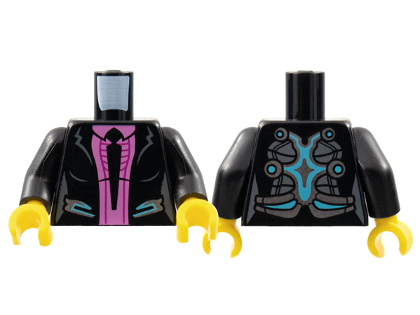 Torso Jacket with Silver and Medium Azure Trim, Dark Pink Shirt and Black Tie Pattern (Caila Phoenix) / Black Arms / Yellow Hands