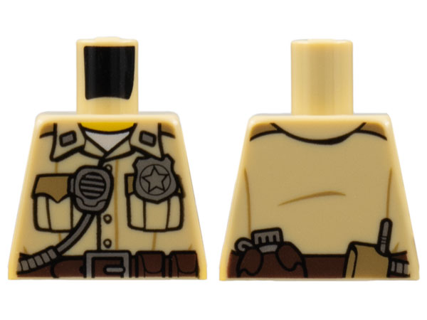 Torso Police Shirt with Pockets, Silver Radio and Badge, Brown Belt with Canteen and Phone Pattern