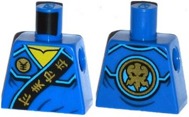 Torso Ninjago Robe with Gold Asian Characters on Black Sash and Jay Power Emblem Pattern