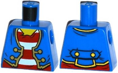 Torso Pirate Jacket Open with Gold Trim over Shirt with Red and White Horizontal Stripes, Yellow Neck Pattern