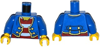 Torso Pirate Jacket Open with Gold Trim over Shirt with Red and White Horizontal Stripes, Yellow Neck Pattern / Blue Arms / Yellow Hands