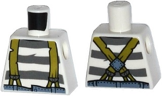 Torso Town Prisoner Olive Green Suspenders over Shirt with Dark Bluish Gray Prison Stripes Pattern