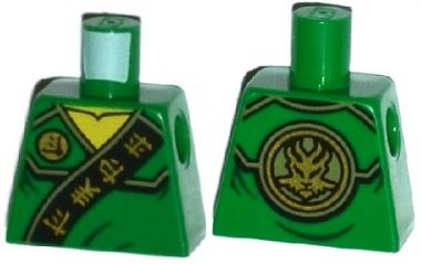 Torso Ninjago Robe with Gold Asian Characters on Black Sash and Lloyd Power Emblem Pattern
