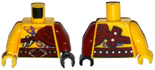 Torso Ninjago Bare Chest Muscles, Purple Snake Tattoo, Shoulder Pad, Snake Buckle Pattern / Dark Red Arm and Black Hand Left / Yellow Arm and Hand Right