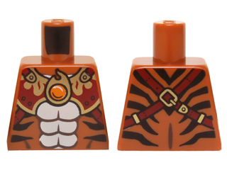 Torso Black Bare Chest with Tiger Stripes, Dark Red and Gold Armor with Straps and Fire Chi Emblem Pattern