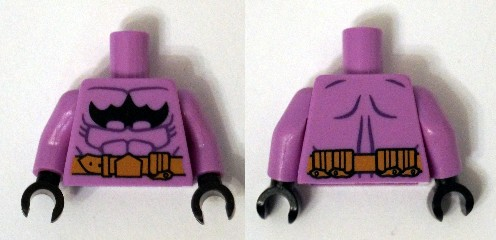 Torso Batman Logo Upside Down with Muscles and Gold Belt Pattern / Medium Lavender Arms / Black Hands