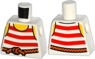 Torso Pirate Tank Top with Red Horizontal Stripes, Dark Orange Rope Belt, Yellow Neck and Shoulders Pattern