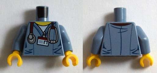 Torso Hospital Scrubs with Stethoscope and ID Badge Pattern / Sand Blue Arms / Yellow Hands