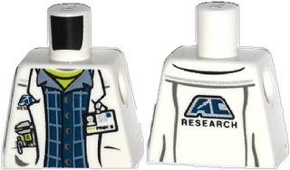 Torso Lab Coat with Pockets and ID Badge over Plaid Shirt and Lime Top and 'AC RESEARCH' on Back Pattern
