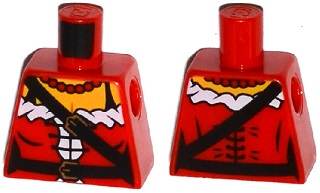 Torso Female Pirate Corset with White Trim, Bead Necklace, Black Belts with Gold Buckles, Yellow Chest Pattern