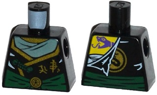 Torso Ninjago Robe with Dark Green Sash, Gold Asian Characters, Torn with Purple Tattoo on Back Pattern
