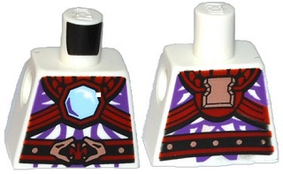 Torso Ninjago Snake with Bright Light Blue Gem, Black and Red Armor and Belt with Copper Snake Heads Pattern