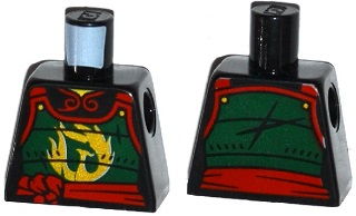 Torso Ninjago Female Dark Green Samurai Armor with Gold Phoenix and Red Sash Pattern