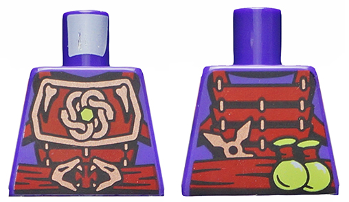 Torso Ninjago Copper and Dark Red Samurai Armor, Snake Heads Belt Buckle, Shuriken Throwing Star and Vials on Reverse Pattern