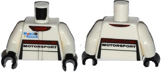 Torso Racing Suit with 'PORSCHE MOTORSPORT', Mobil 1 Logo and Red Collar Pattern / White Arms / Black Hands
