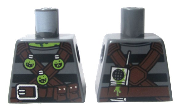 Torso Shirt with Black Stripes, Brown Belts with Pockets and 3 Lime Toxic Bulbs Pattern