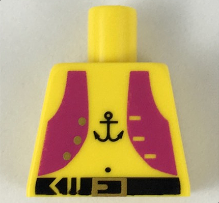 Torso Pirate Magenta Vest Open with Gold Buttons, Black Belt with Buckle, Anchor Tattoo, Navel Pattern