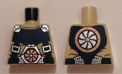 Torso Dark Blue Harness with Silver Buckles, Copper Turbine on Front, Silver Turbine on Back Pattern