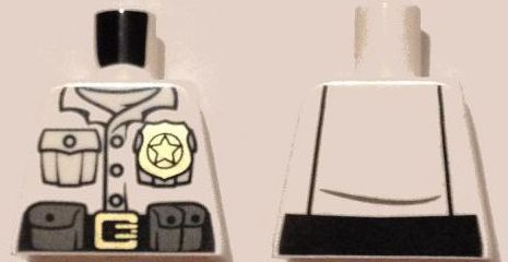 Torso Police Shirt with White Undershirt, Gold Badge and Buckle, Black Belt with Pouches on Front, Lines on Back Pattern