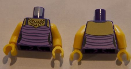 Torso Female Top with Dark Purple Stripes and Gold Necklace Pattern / Yellow Arms / Yellow Hands